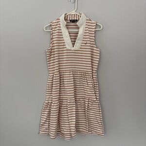 Nautica Cream and Tan Striped Sleeveless Polo Dress